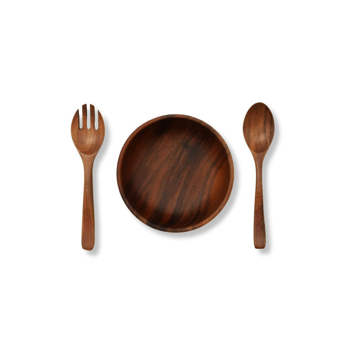 WOODOL Wooden Bowl Set with Cutlery